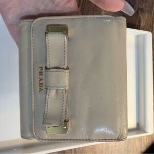 Prada Cream Leather Wallet with Bow Accent